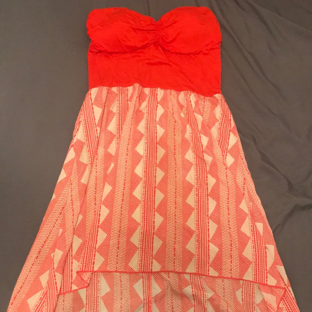 Orange and cream high-low dress
